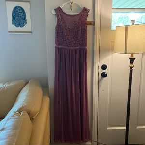 David’s Bridal Long Bridesmaid Dress with Lace Bodice in Chianti Size 10